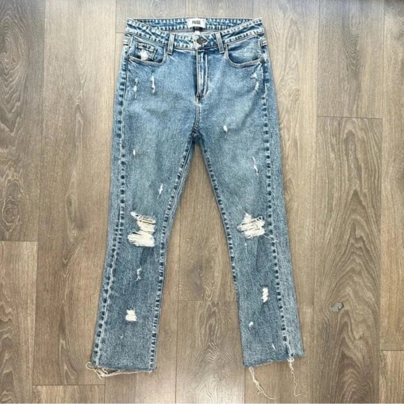 Paige Monica Jeans denim Straight Leg Frayed Hem Westlyn Distressed Size 27 - Picture 2 of 14
